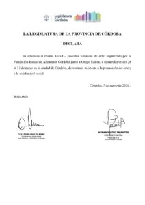 Beneplácito Legislatura de la Provincia de Córdoba