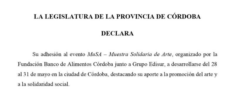 beneplacito Legislatura de Córdoba MuSA
